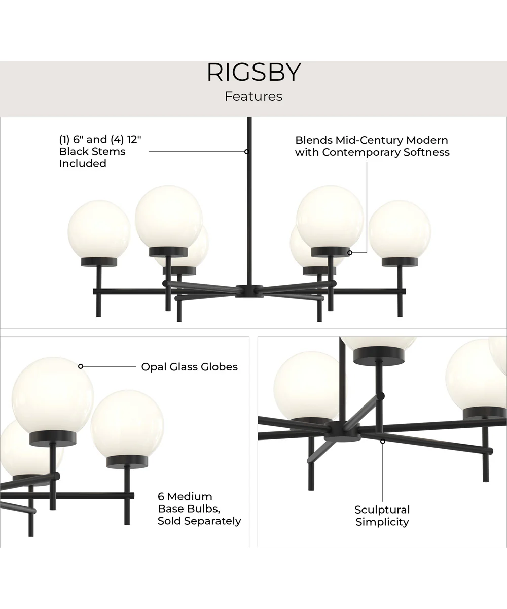 Rigsby 6-Light Medium Chandelier Matte Black - Image 8