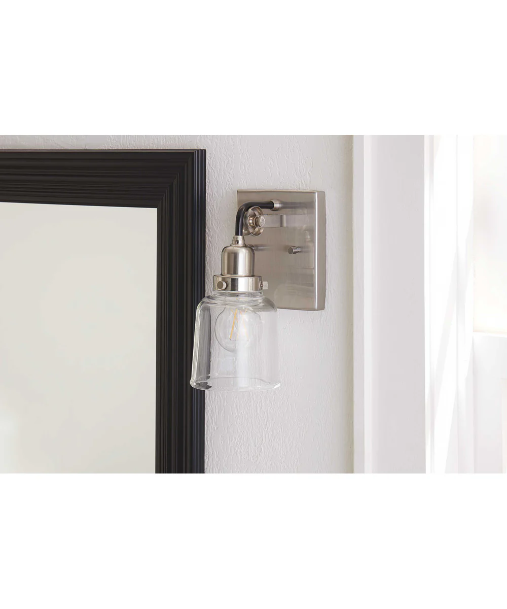 Rushton 1-Light Clear Glass Farmhouse Bath Vanity Light Brushed Nickel - Image 4