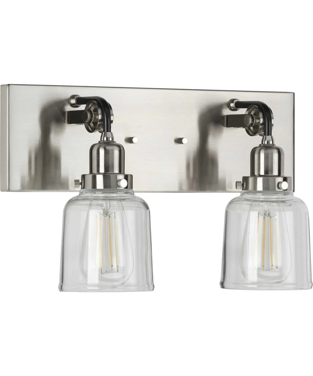 Rushton 2-Light Clear Glass Farmhouse Bath Vanity Light Brushed Nickel - Image 10