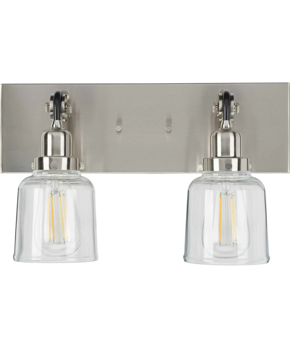 Rushton 2-Light Clear Glass Farmhouse Bath Vanity Light Brushed Nickel - Image 6