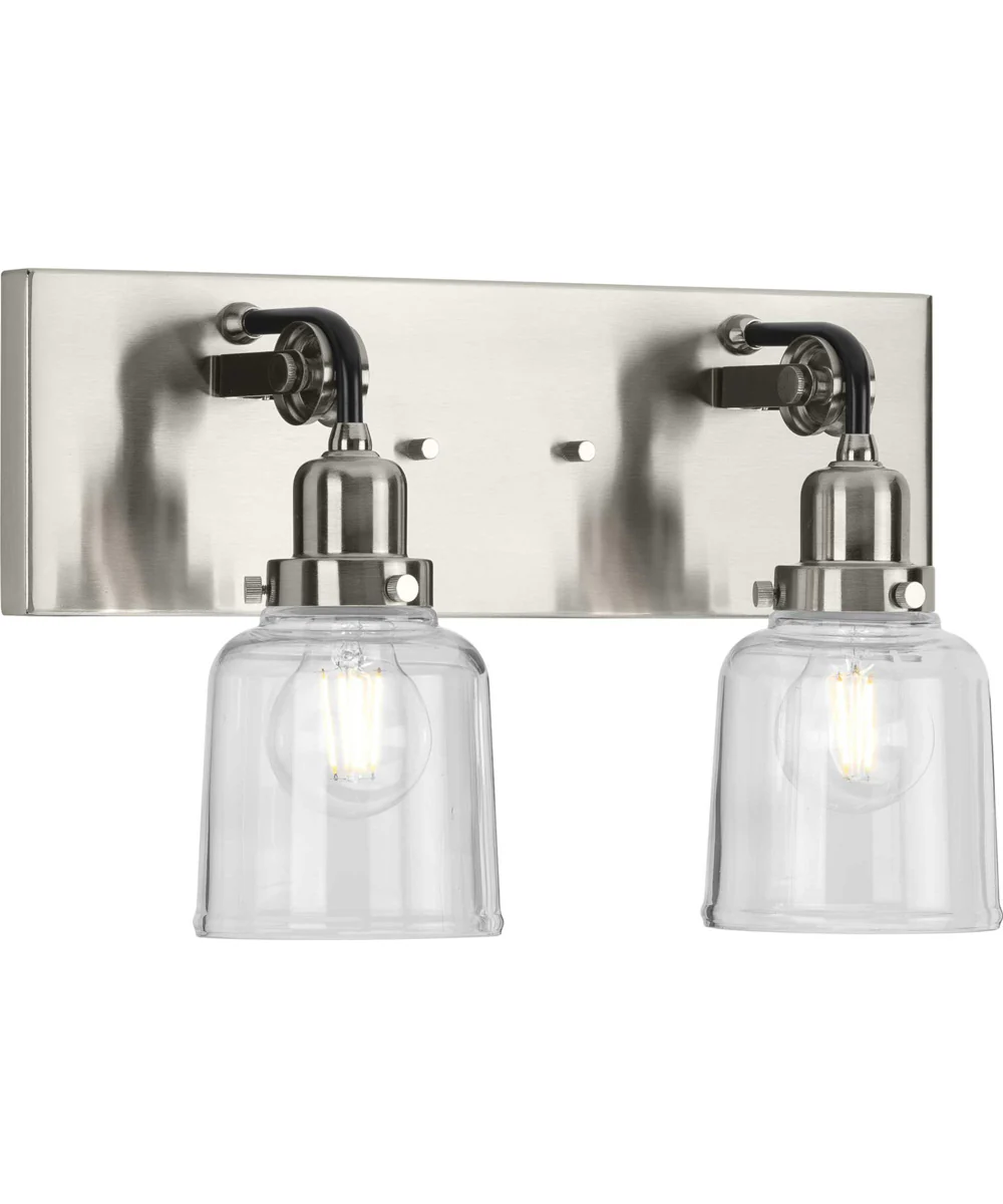 Rushton 2-Light Clear Glass Farmhouse Bath Vanity Light Brushed Nickel - Image 7