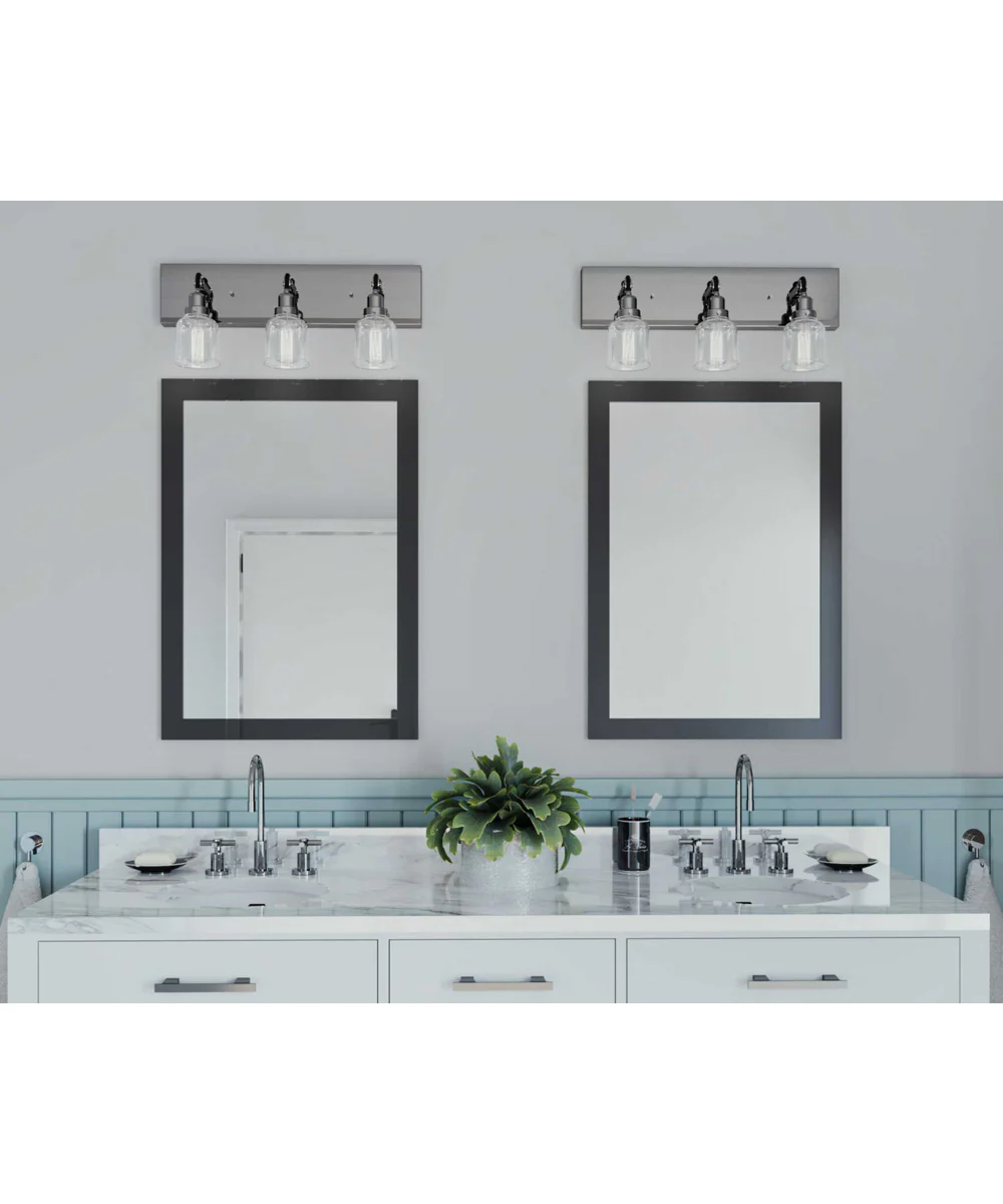 Rushton 3-Light Clear Glass Farmhouse Bath Vanity Light Brushed Nickel - Image 2