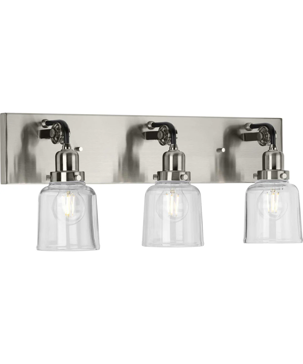 Rushton 3-Light Clear Glass Farmhouse Bath Vanity Light Brushed Nickel - Image 6