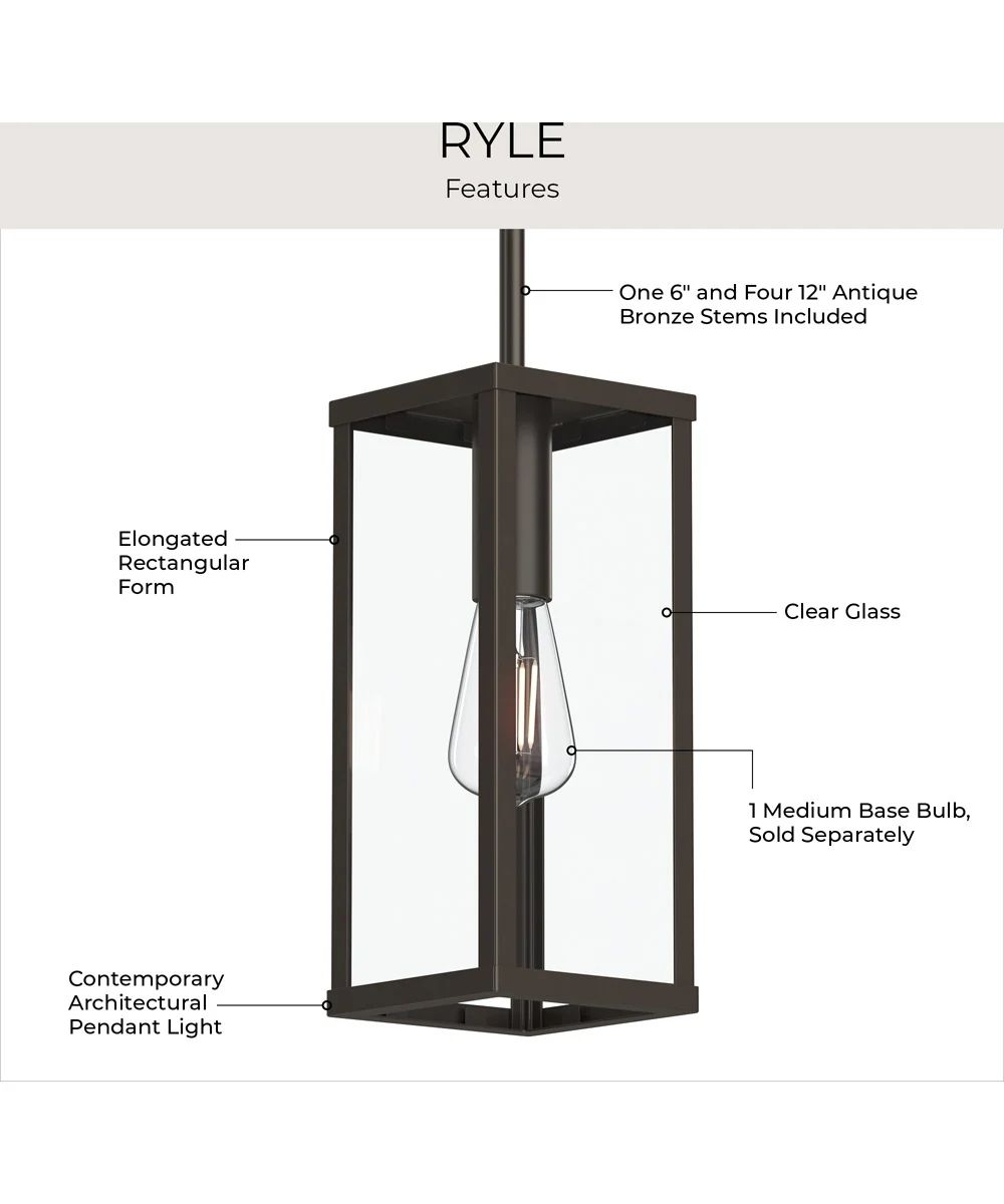 Ryle 1-Light Outdoor Pendant Light with Clear Glass Panels Antique Bronze - Image 5