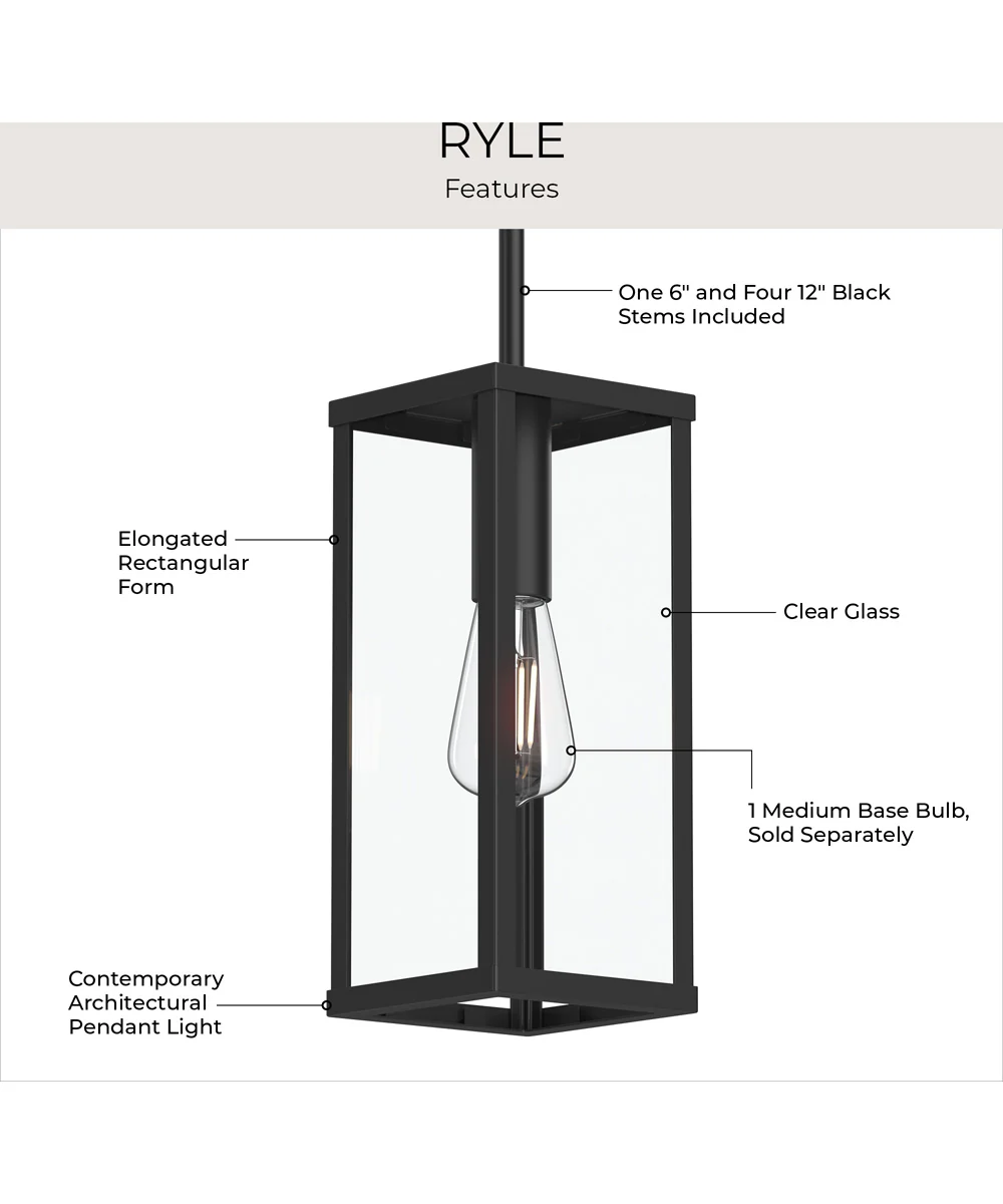 Ryle 1-Light Outdoor Pendant Light with Clear Glass Panels Matte Black - Image 5