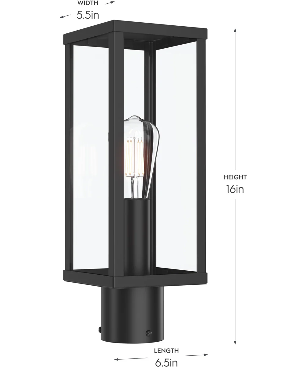 Ryle 1-Light Post Mount Lantern with Clear Glass Panels Matte Black - Image 4