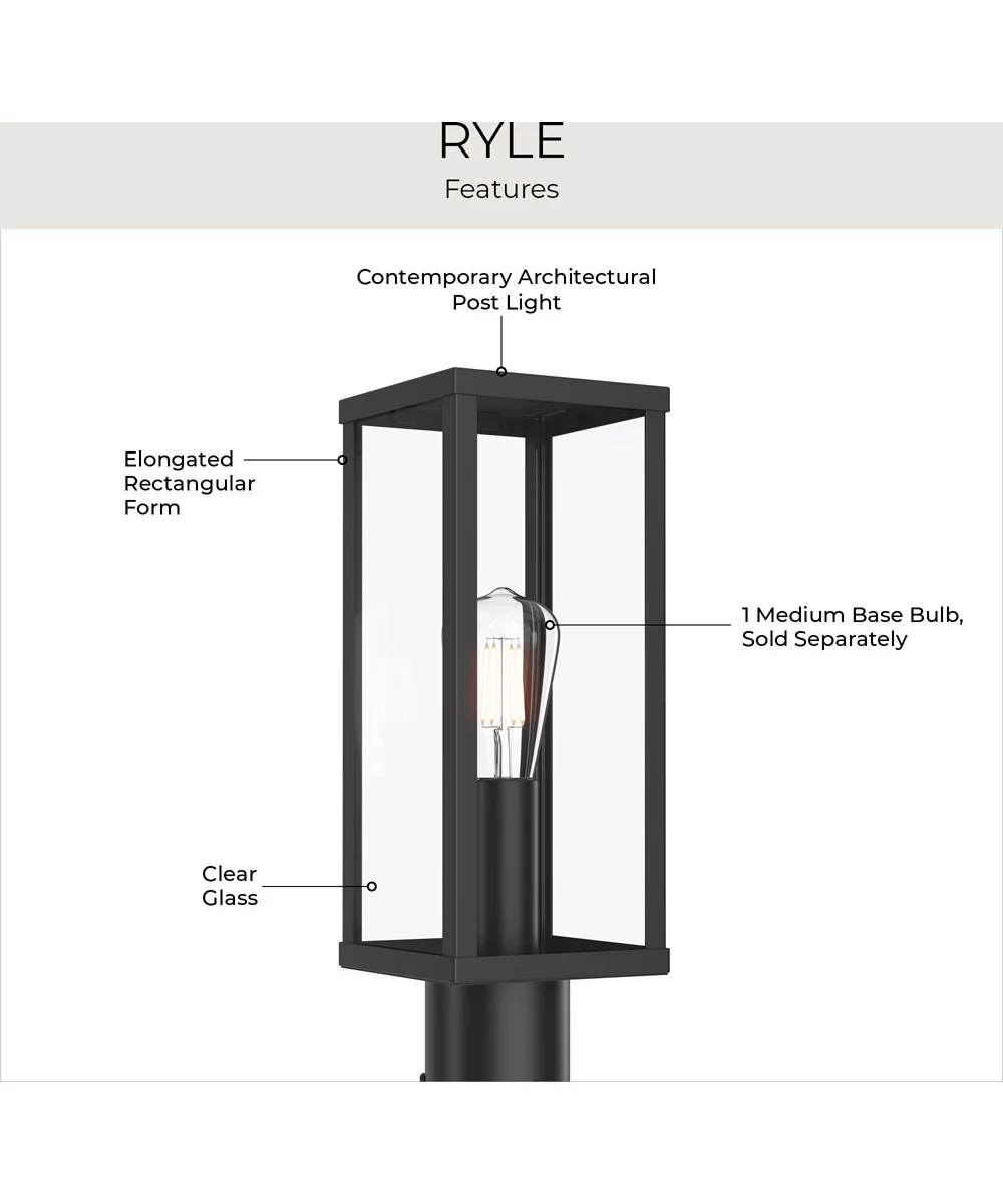 Ryle 1-Light Post Mount Lantern with Clear Glass Panels Matte Black - Image 6