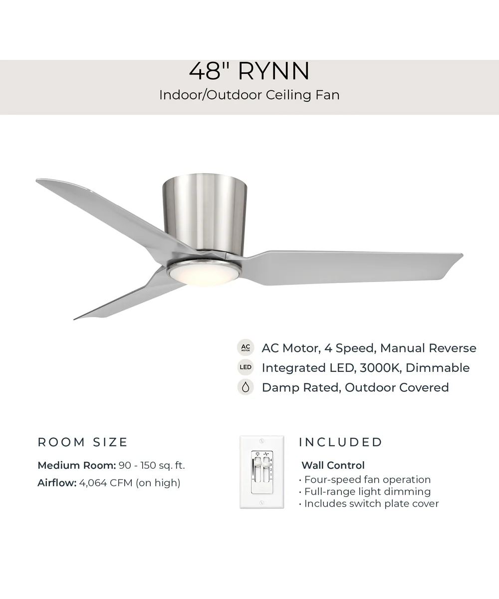 Rynn 48-in. 3-Blade Flush Mount Modern LED Ceiling Fan Brushed Nickel - Image 7