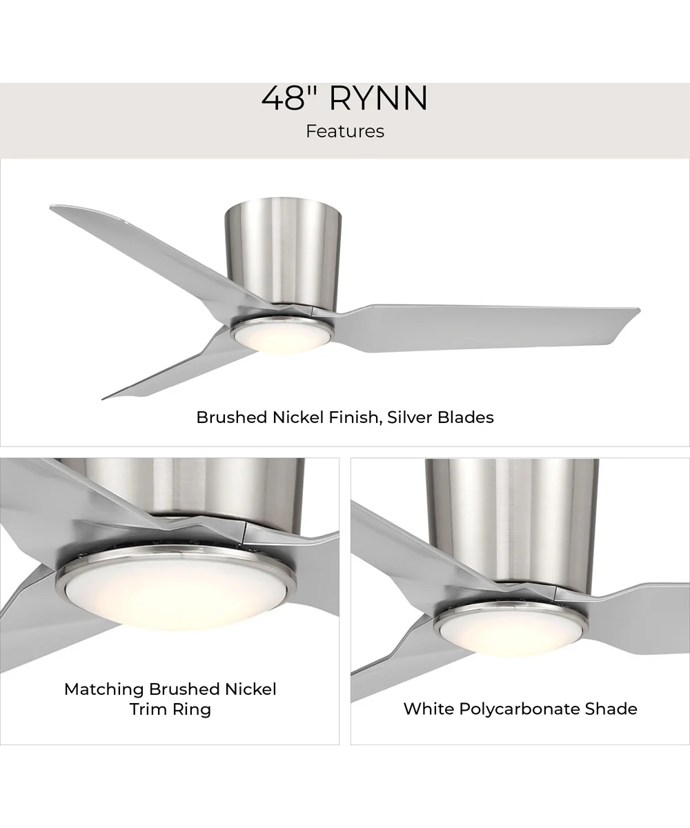 Rynn 48-in. 3-Blade Flush Mount Modern LED Ceiling Fan Brushed Nickel - Image 8