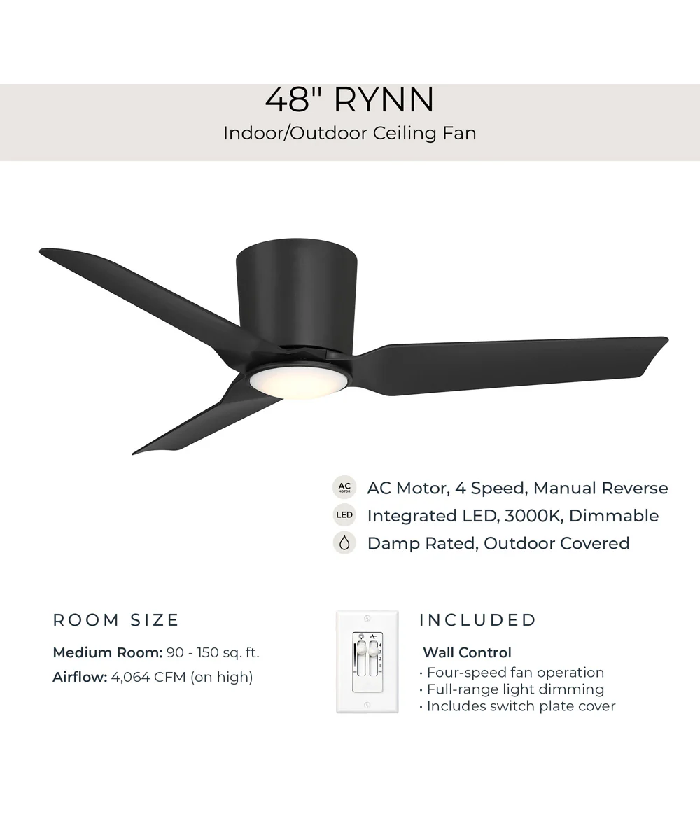 Rynn 48-in. 3-Blade Flush Mount Modern LED Ceiling Fan Matte Black - Image 8