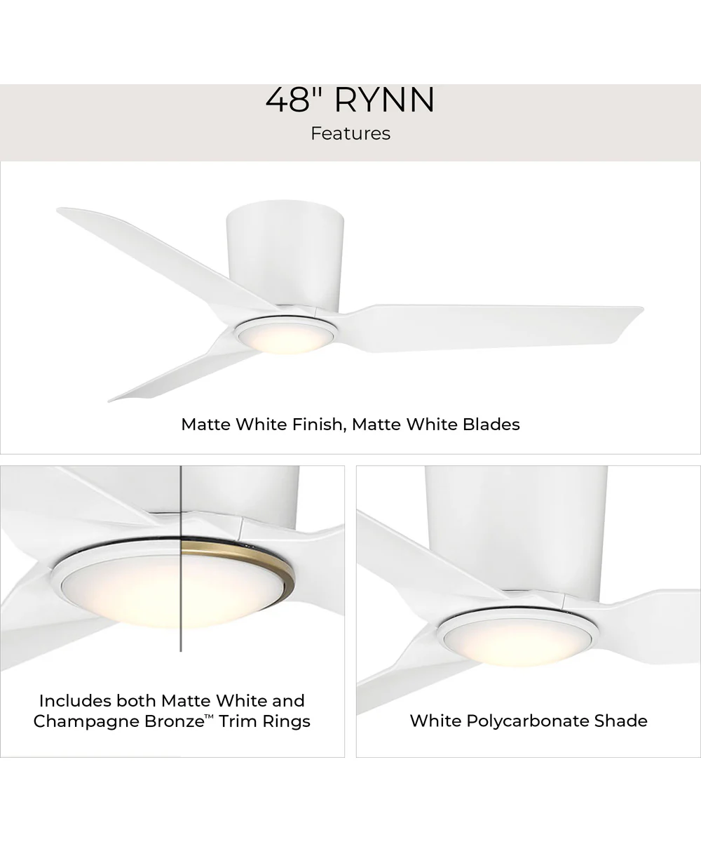 Rynn 48-in. 3-Blade Flush Mount Modern LED Ceiling Fan Matte White - Image 9