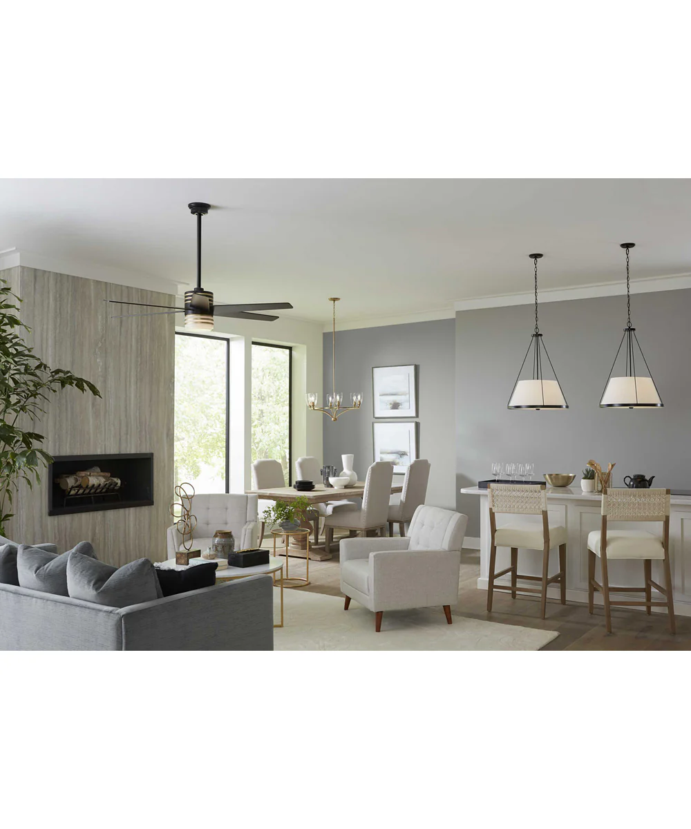 Saffert 3-Light New Traditional White Linen Glass Pendant Light Matte Black - Image 2