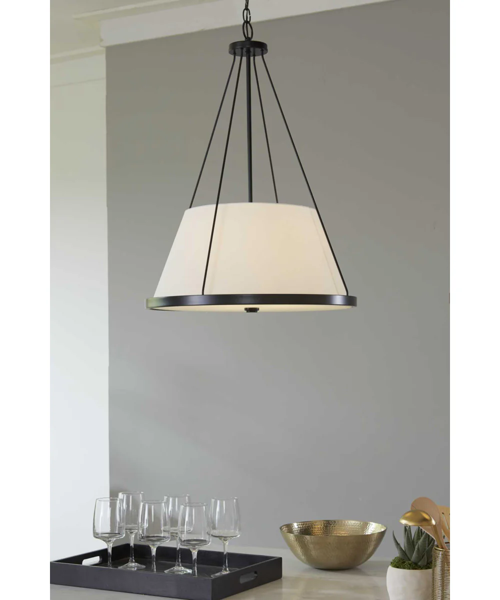 Saffert 3-Light New Traditional White Linen Glass Pendant Light Matte Black - Image 3