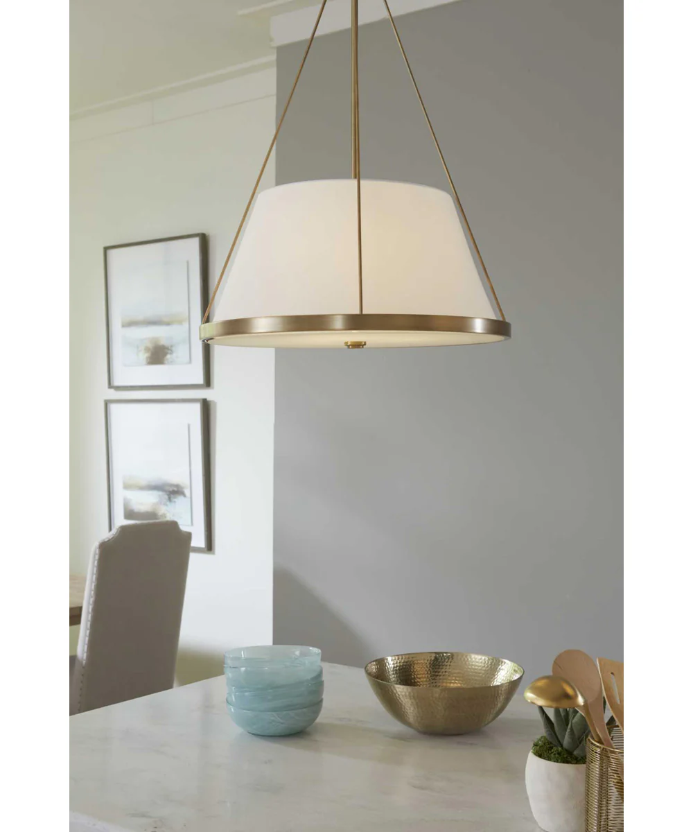 Saffert 3-Light New Traditional White Linen Glass Pendant Light Vintage Brass - Image 2