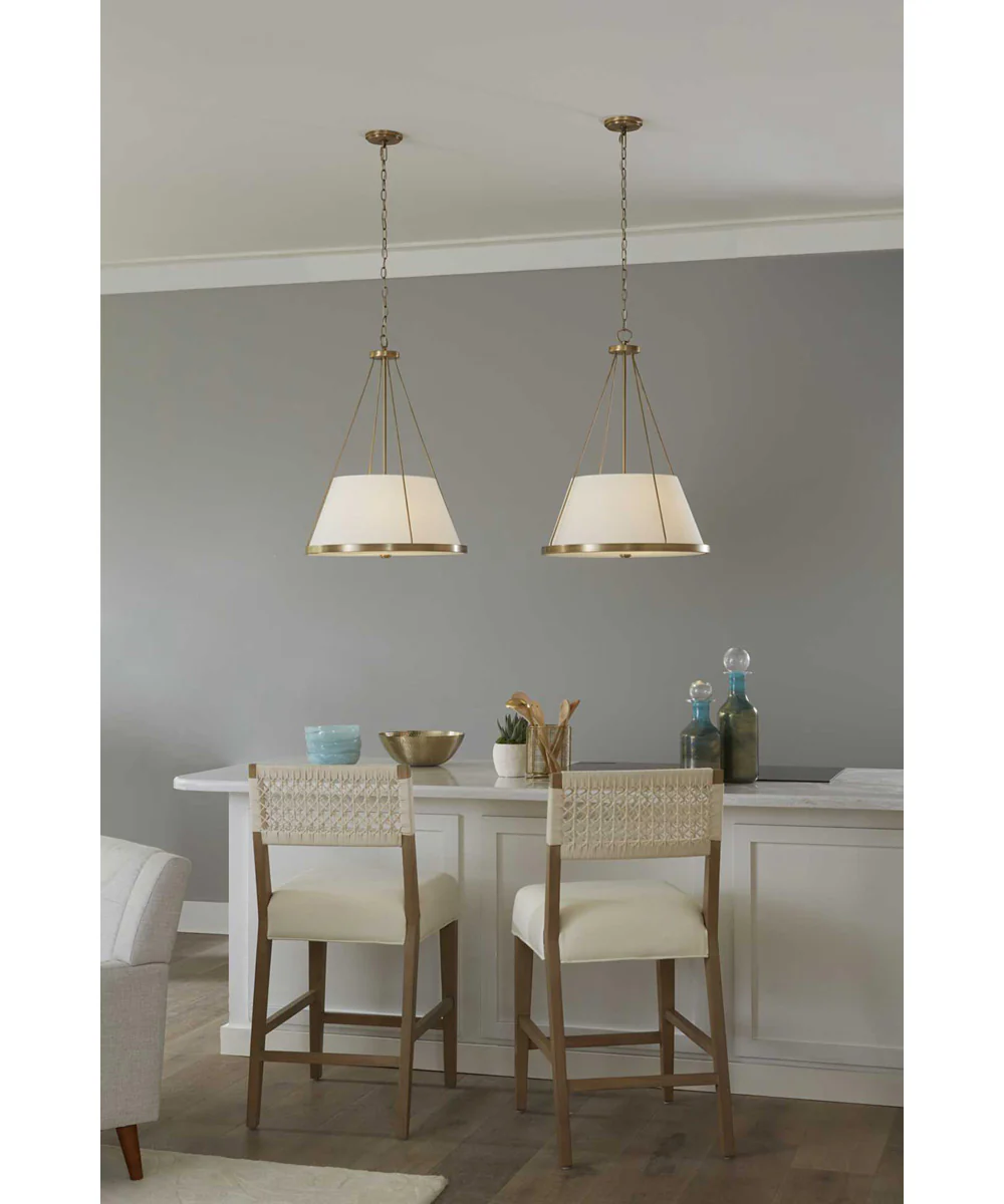 Saffert 3-Light New Traditional White Linen Glass Pendant Light Vintage Brass - Image 4