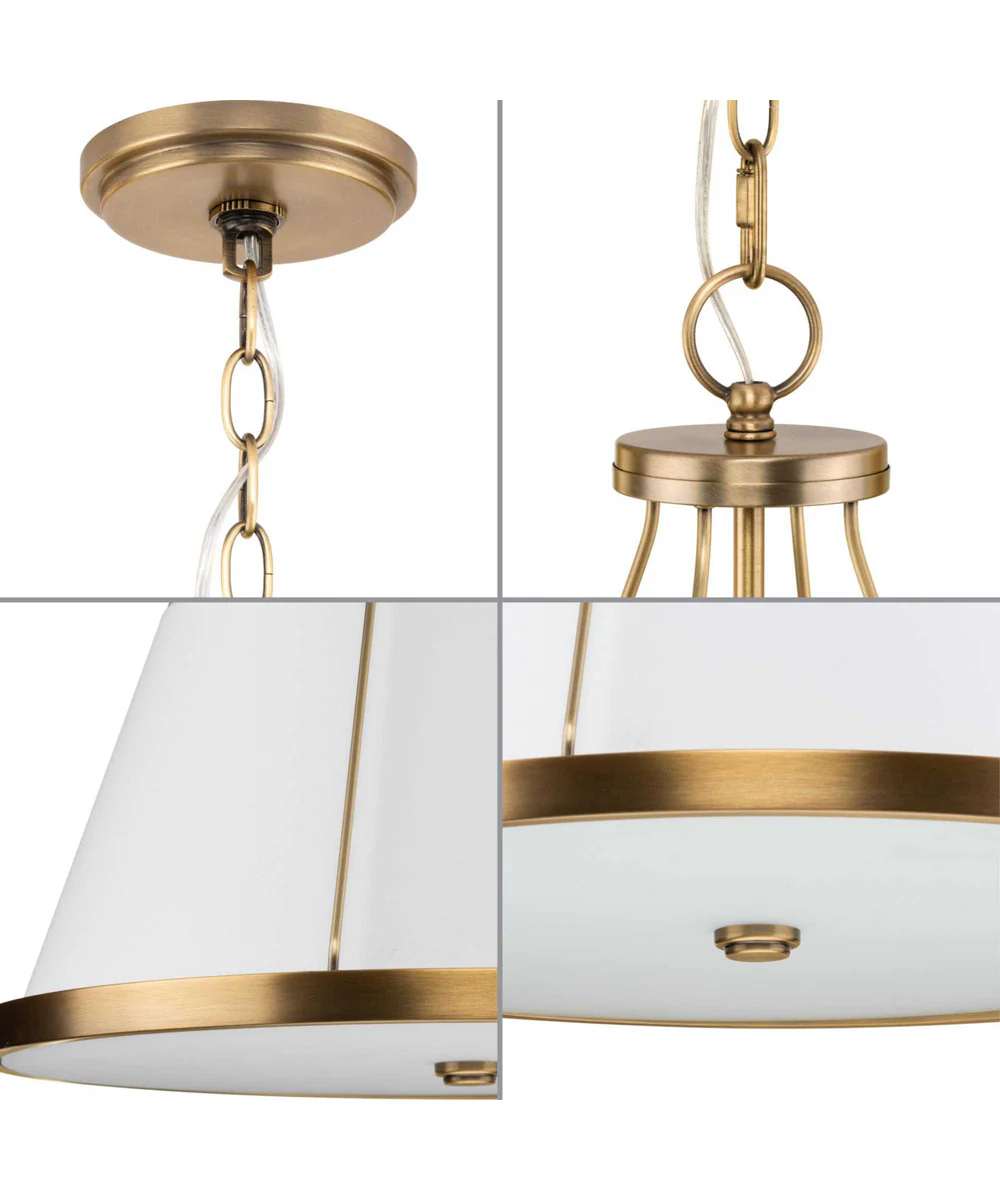 Saffert 3-Light New Traditional White Linen Glass Pendant Light Vintage Brass - Image 5