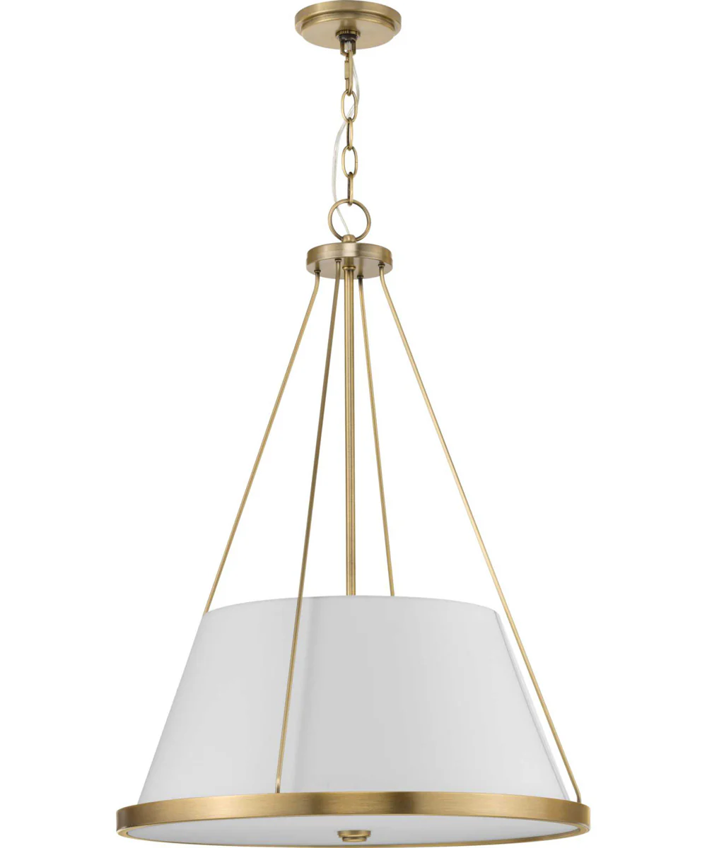 Saffert 3-Light New Traditional White Linen Glass Pendant Light Vintage Brass - Image 7