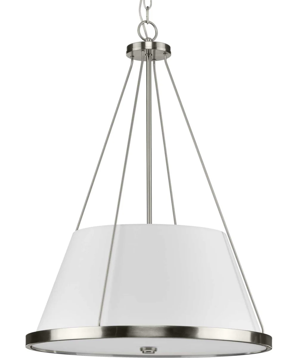 Saffert 3-Light New Traditional White Linen Shade Pendant Light Brushed Nickel