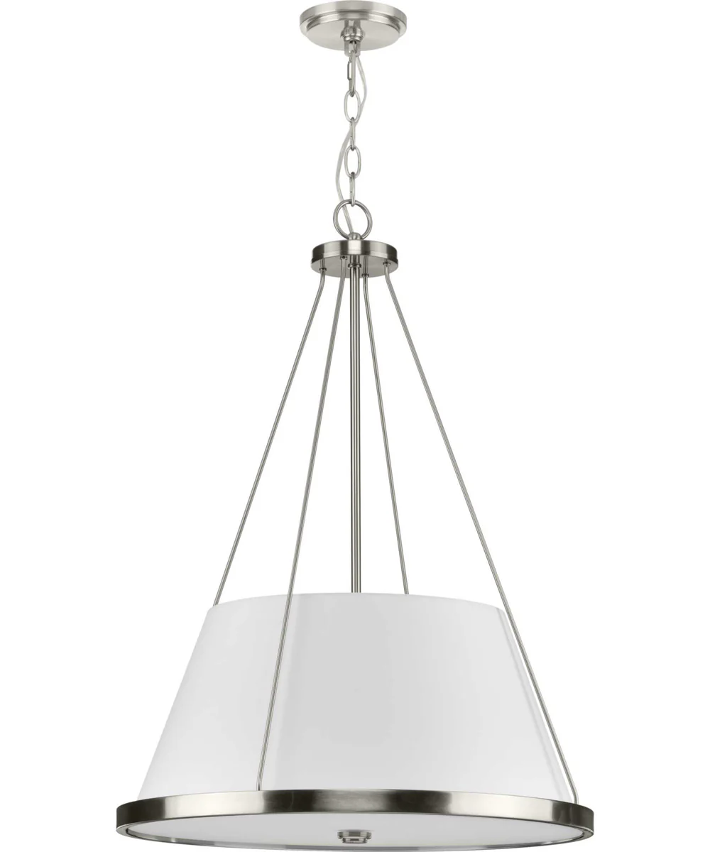 Saffert 3-Light New Traditional White Linen Shade Pendant Light Brushed Nickel - Image 3