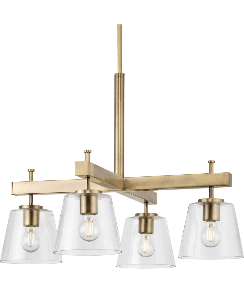 Saffert 4-Light New Traditional Clear Glass Chandelier Light Vintage Brass