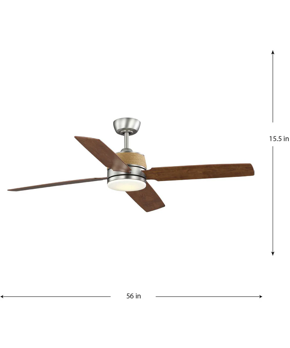 Shaffer II 56 in. 4-Blade Ceiling Fan with Integrated LED Lamped Light Natural Jute Accents Antique Nickel - Image 4