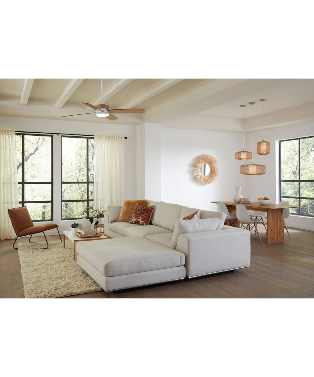 Shaffer II 56 in. 4-Blade Ceiling Fan with Integrated LED Lamped Light Natural Jute Accents Satin White - Image 2