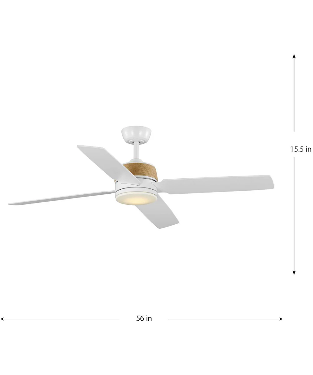 Shaffer II 56 in. 4-Blade Ceiling Fan with Integrated LED Lamped Light Natural Jute Accents Satin White - Image 4