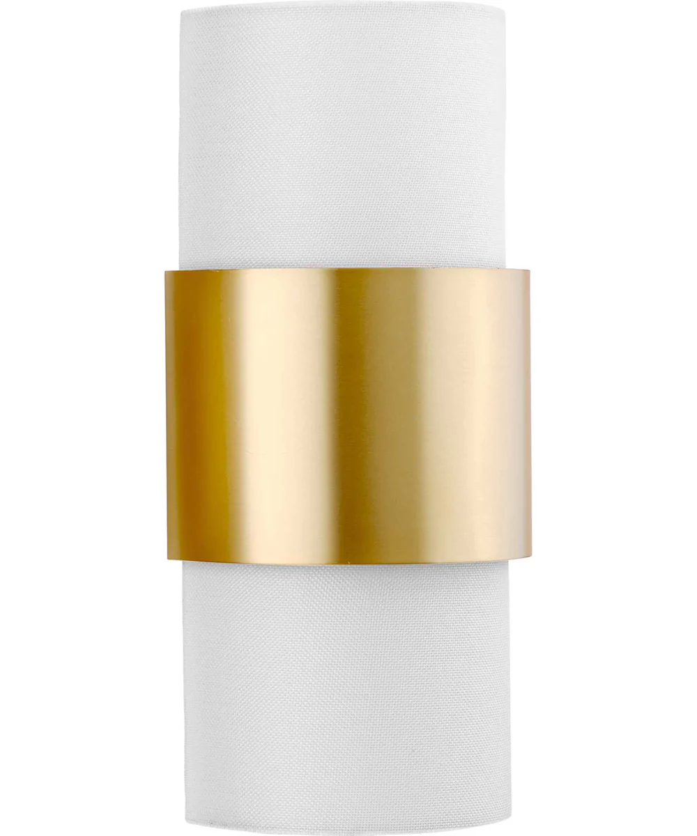 Silva 2-Light White Linen Shade Wall Sconce Brushed Bronze