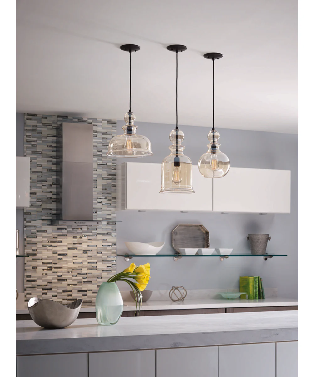 Staunton 1-Light Champagne Glass Global Pendant Light Antique Bronze - Image 2