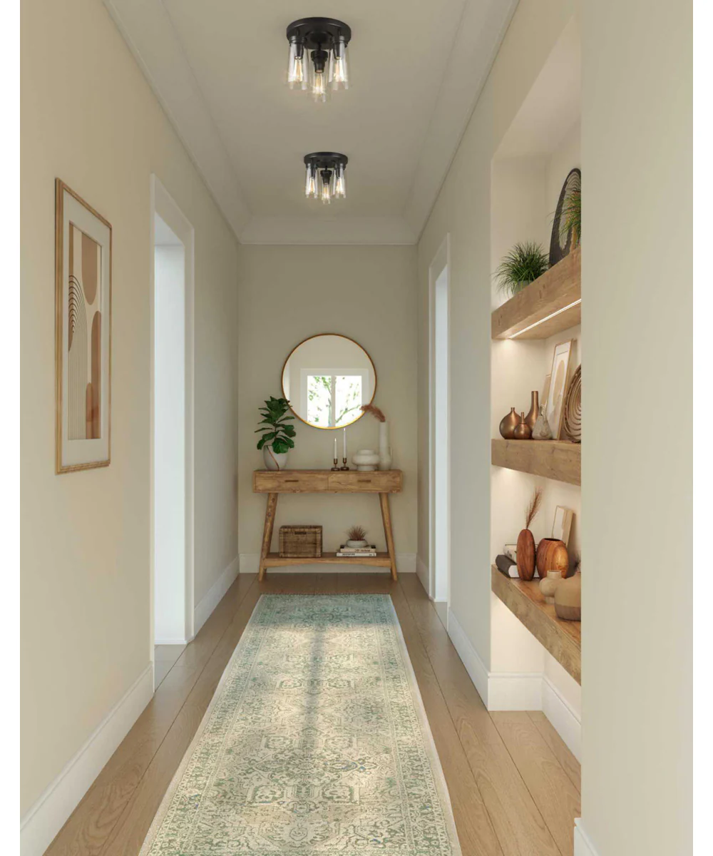 Stockbrace 3-Light Clear Glass Farmhouse Style Flush Mount Ceiling Light Matte Black - Image 2
