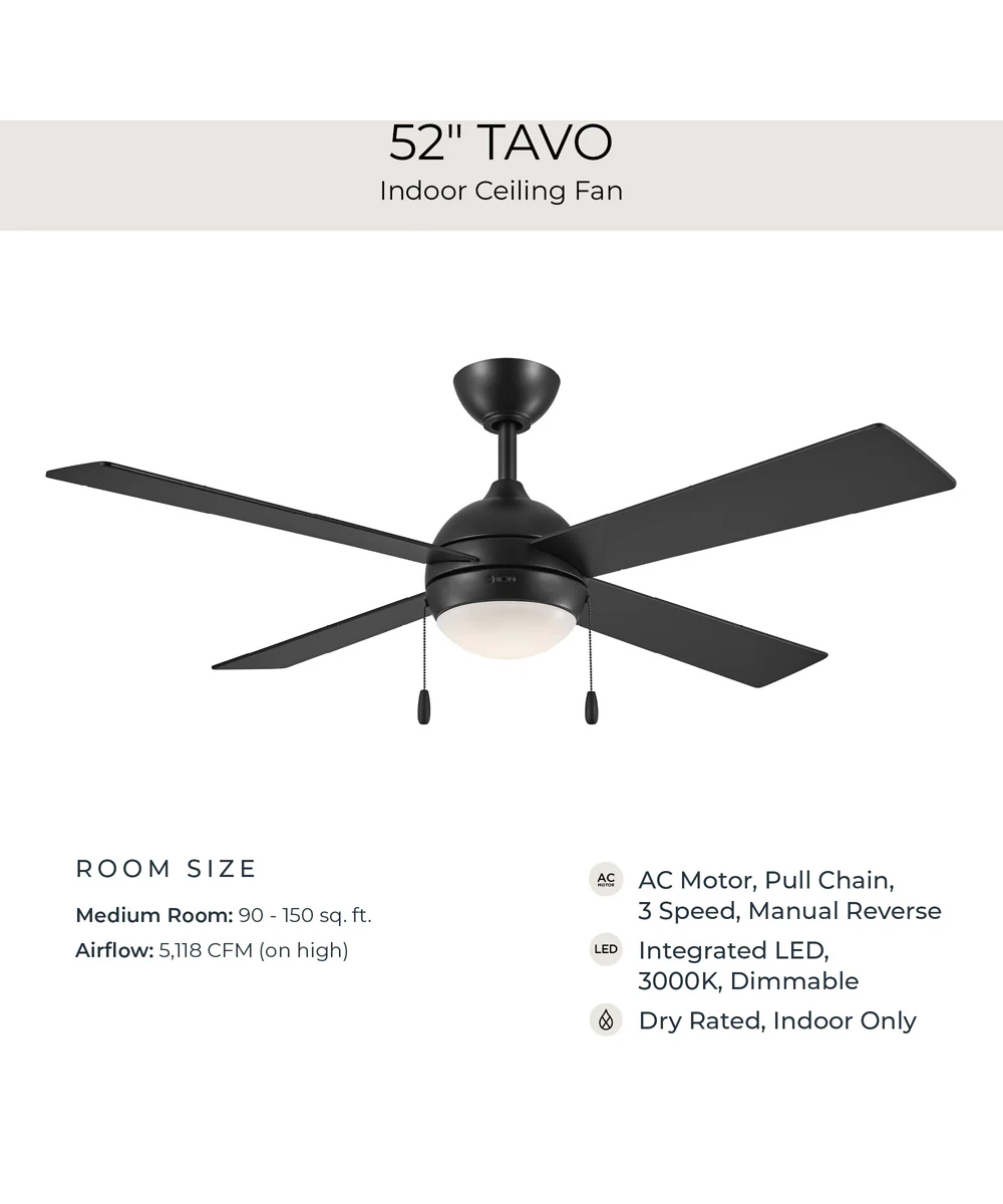 Tavo 52-in. 4-Blade LED Modern Ceiling Fan Matte Black - Image 11