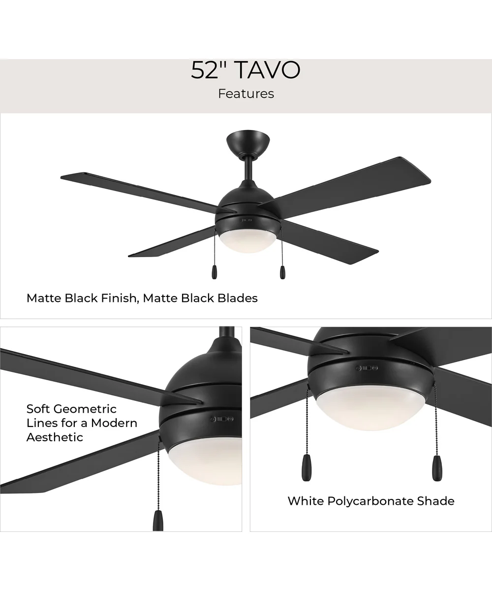 Tavo 52-in. 4-Blade LED Modern Ceiling Fan Matte Black - Image 12