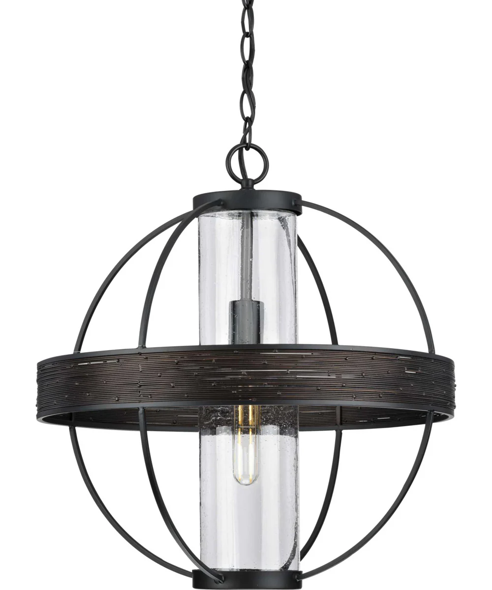 Terrace 1-Light Clear Seeded Glass Global Outdoor Hanging Light Matte Black - Image 6