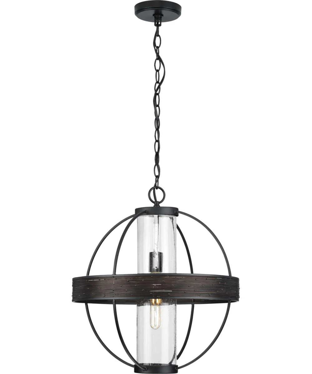Terrace 1-Light Clear Seeded Glass Global Outdoor Hanging Light Matte Black - Image 9