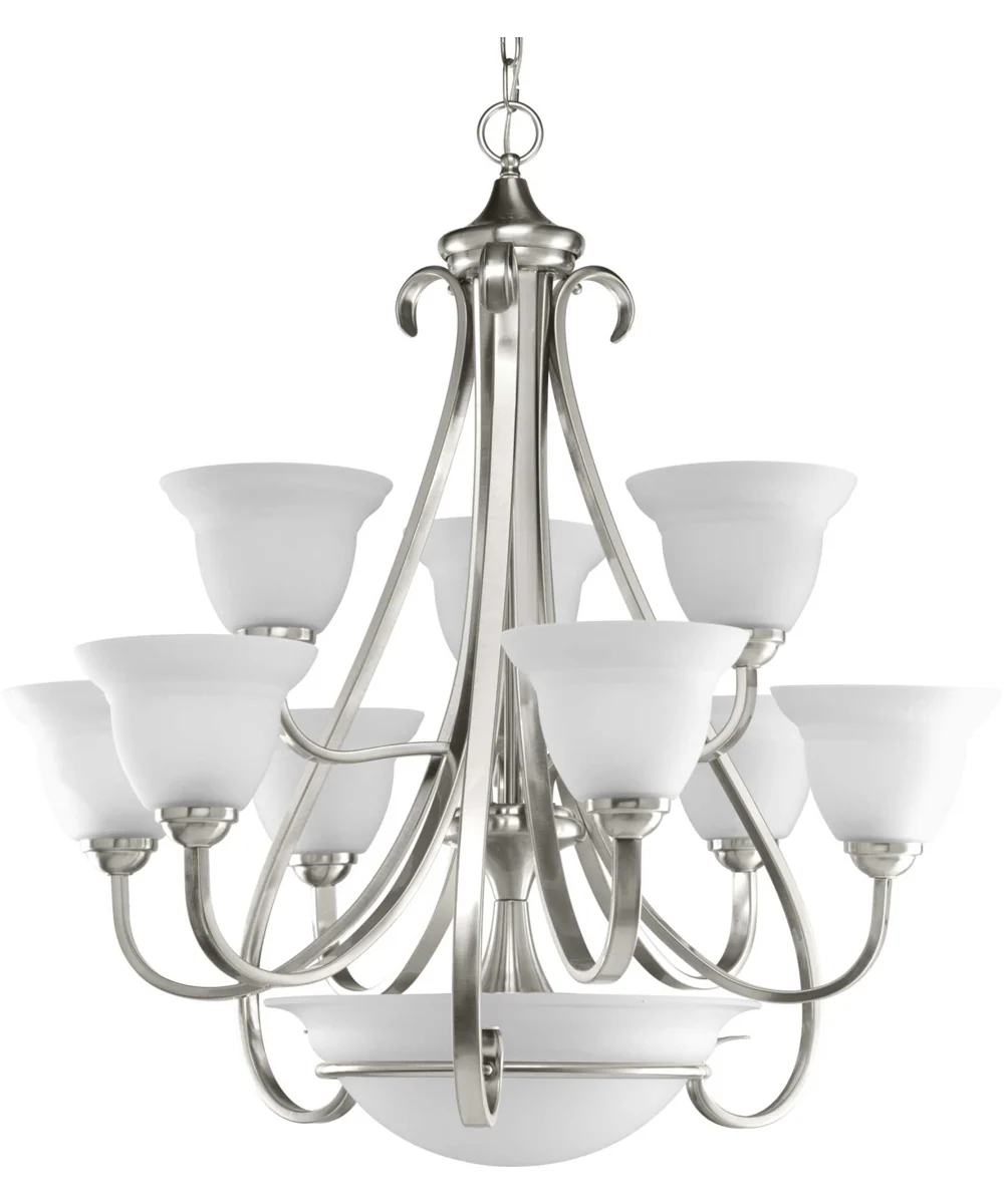 Torino 9-Light Etched Glass Transitional Chandelier Light Brushed Nickel