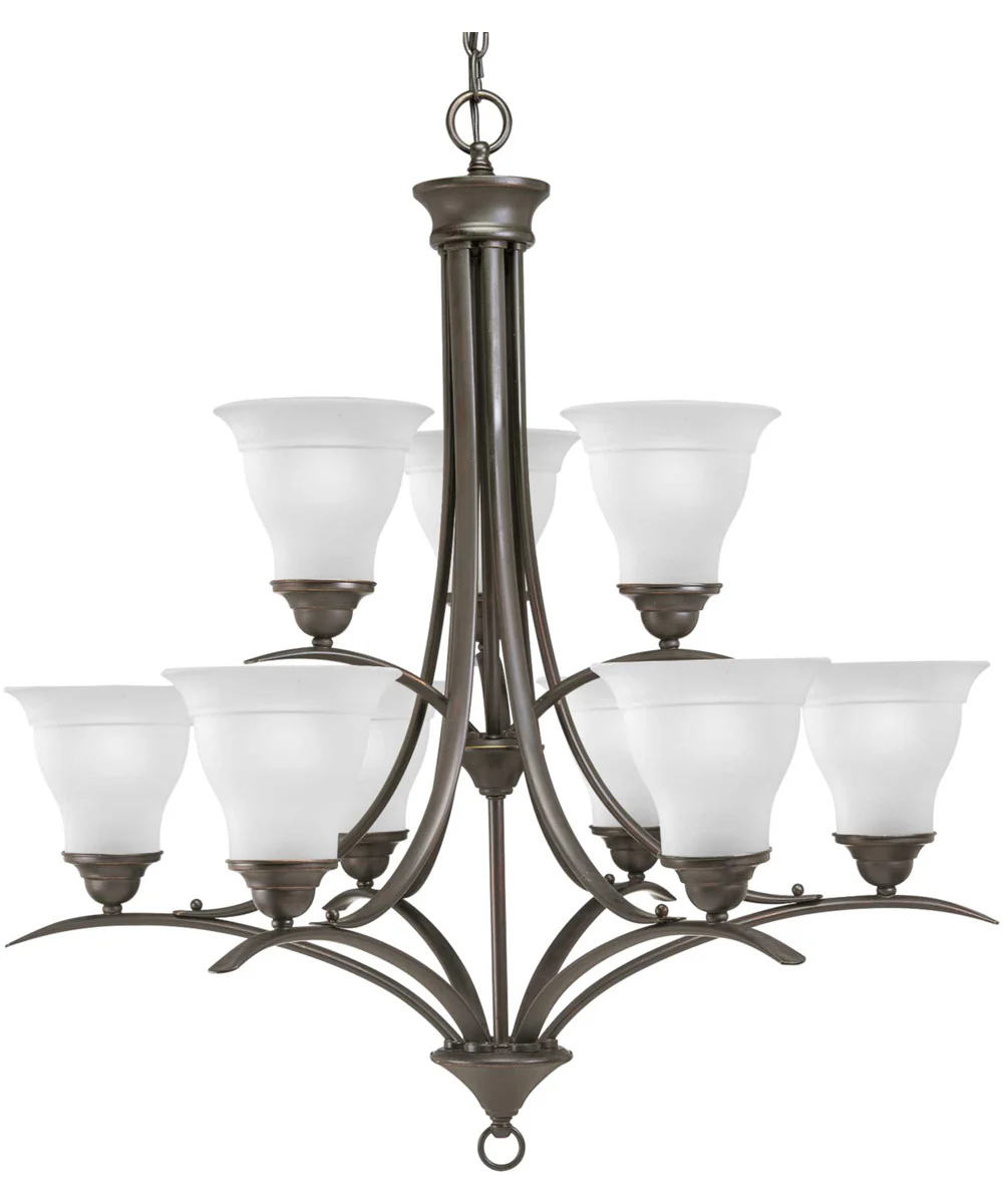Trinity 9-Light Etched Glass Traditional Chandelier Light Antique Bronze