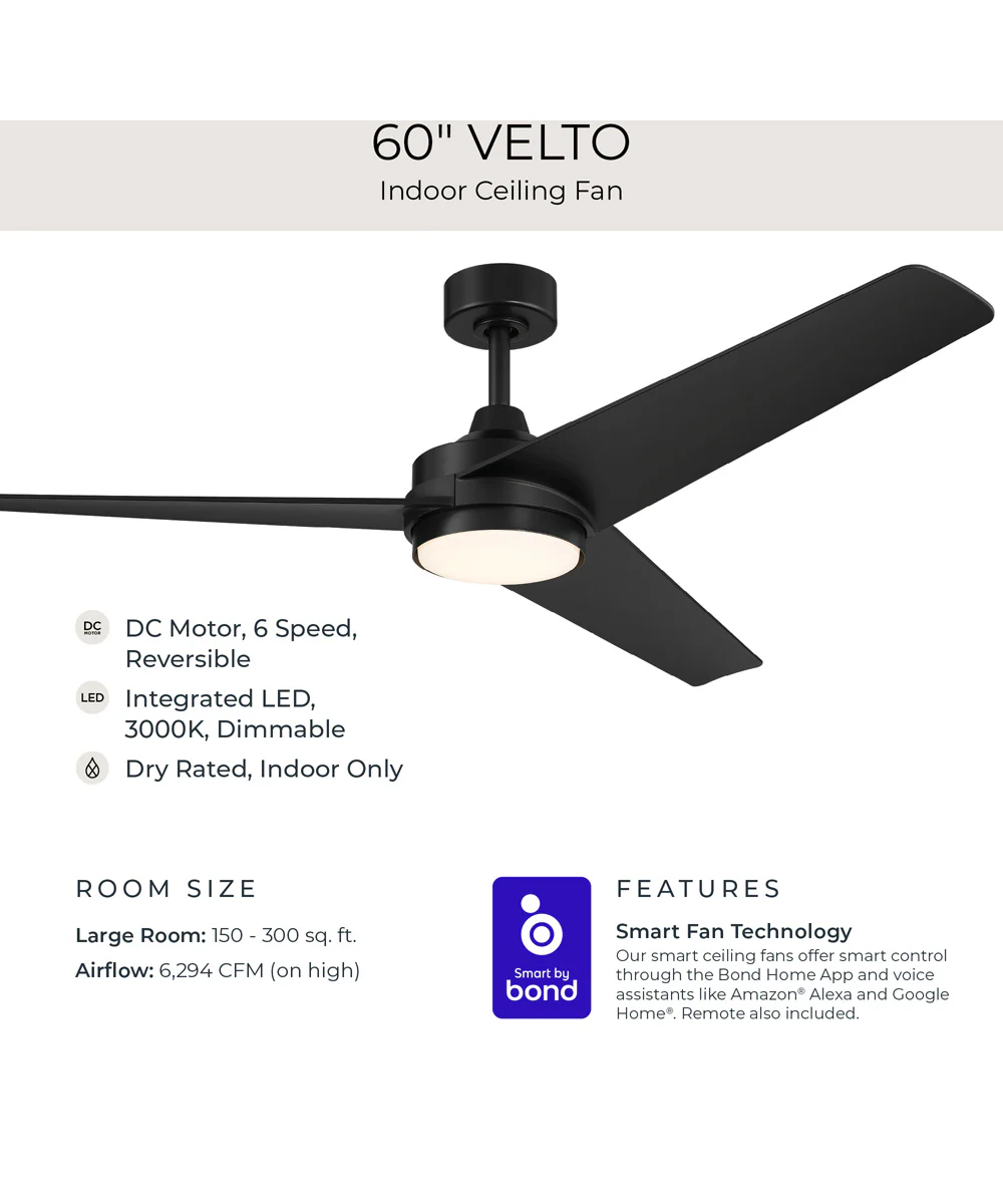 Velto 60-in. 3-Blade LED Modern Ceiling Fan Matte Black - Image 8