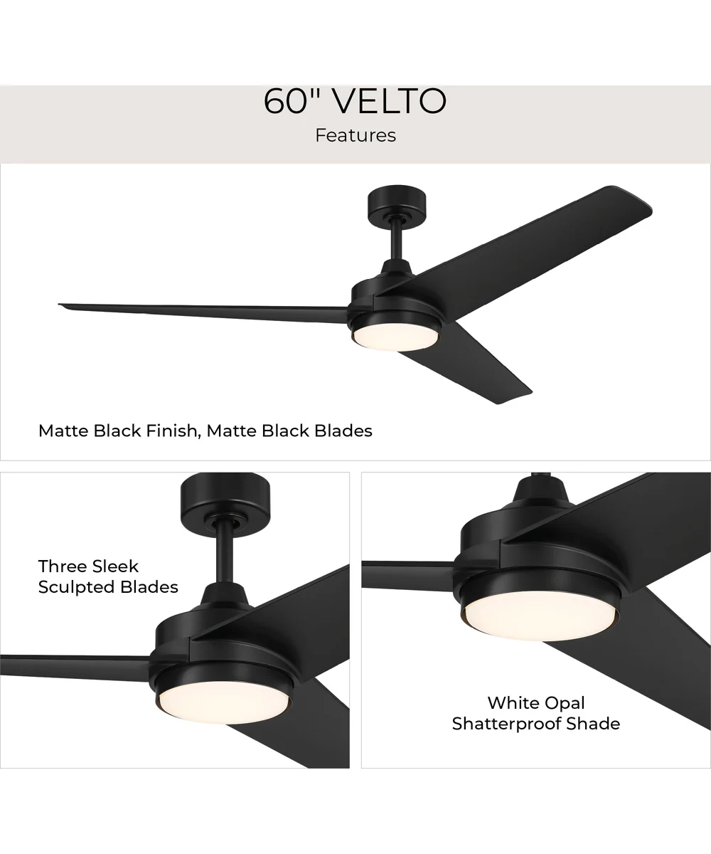 Velto 60-in. 3-Blade LED Modern Ceiling Fan Matte Black - Image 9