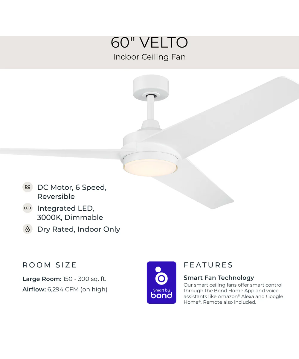 Velto 60-in. 3-Blade LED Modern Ceiling Fan Matte White - Image 8
