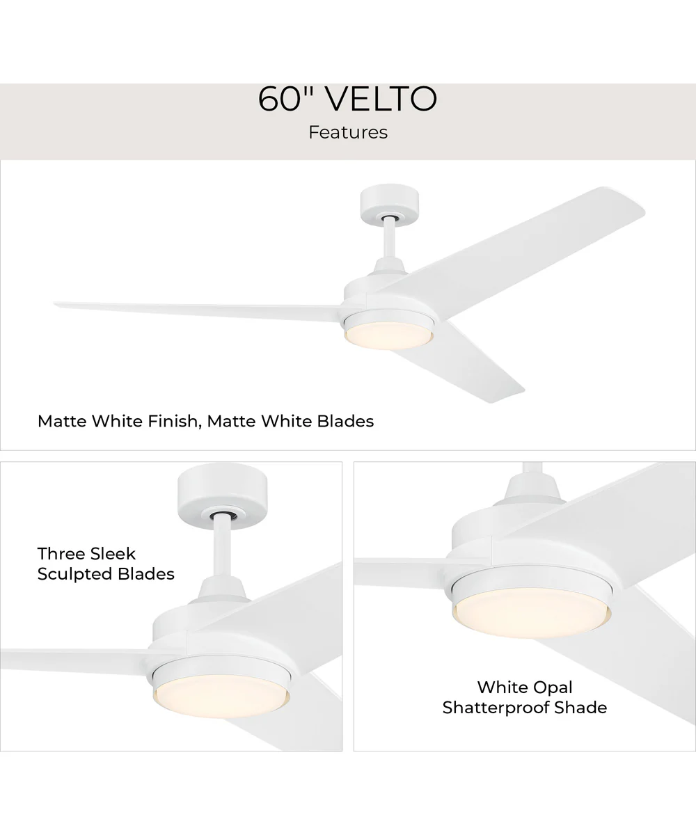Velto 60-in. 3-Blade LED Modern Ceiling Fan Matte White - Image 9