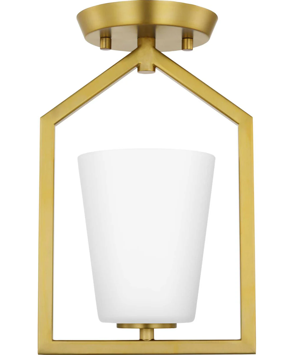 Vertex 1-Light Etched White Contemporary Semi-Flush Mount Brushed Gold