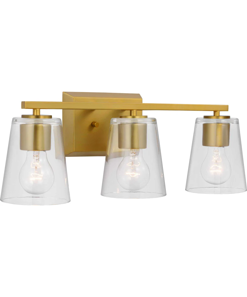 Vertex 3-Light Clear Glass Contemporary Bath Light Brushed Gold