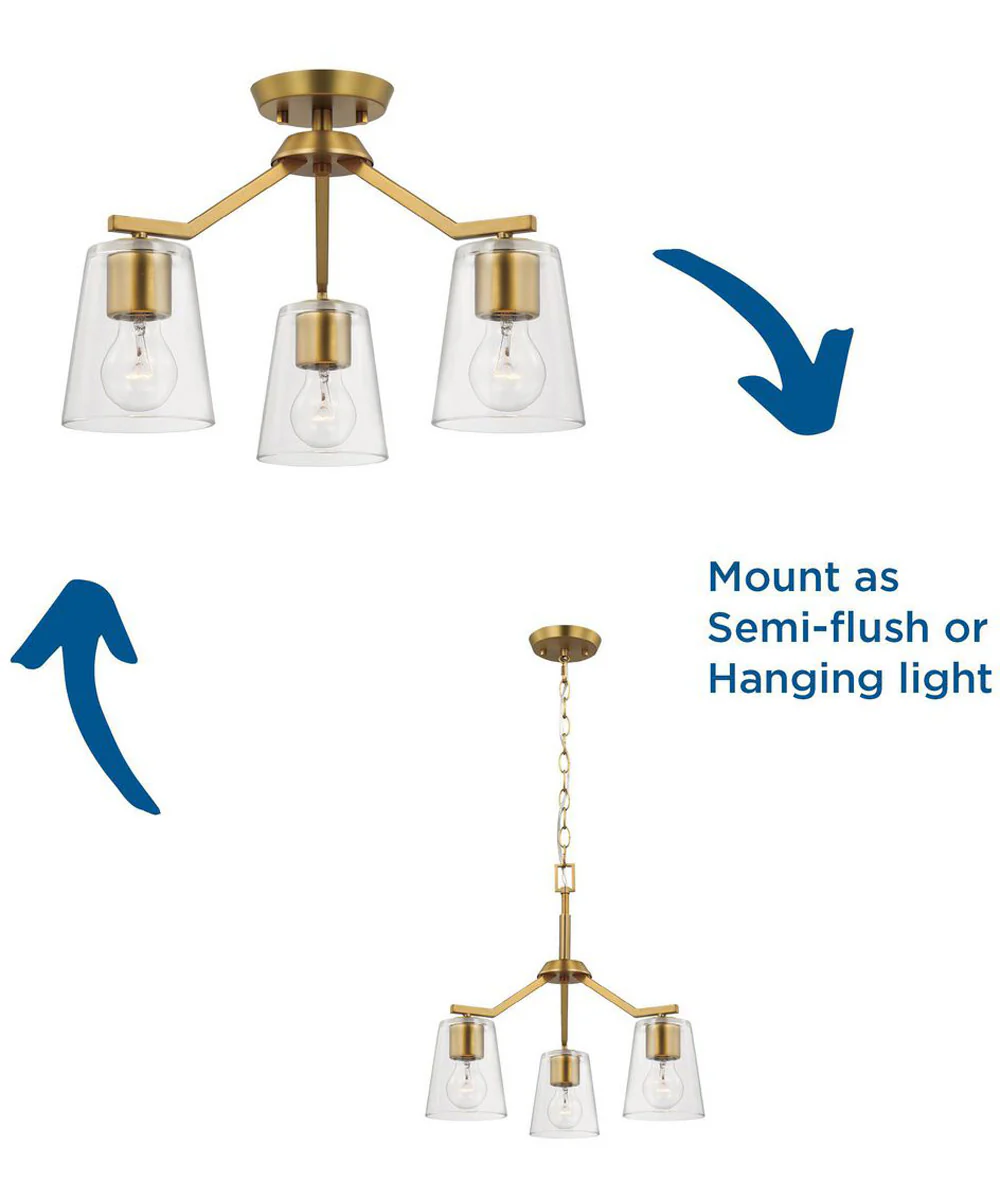 Vertex 3-Light Clear Glass Convertible Chandelier Brushed Gold - Image 11