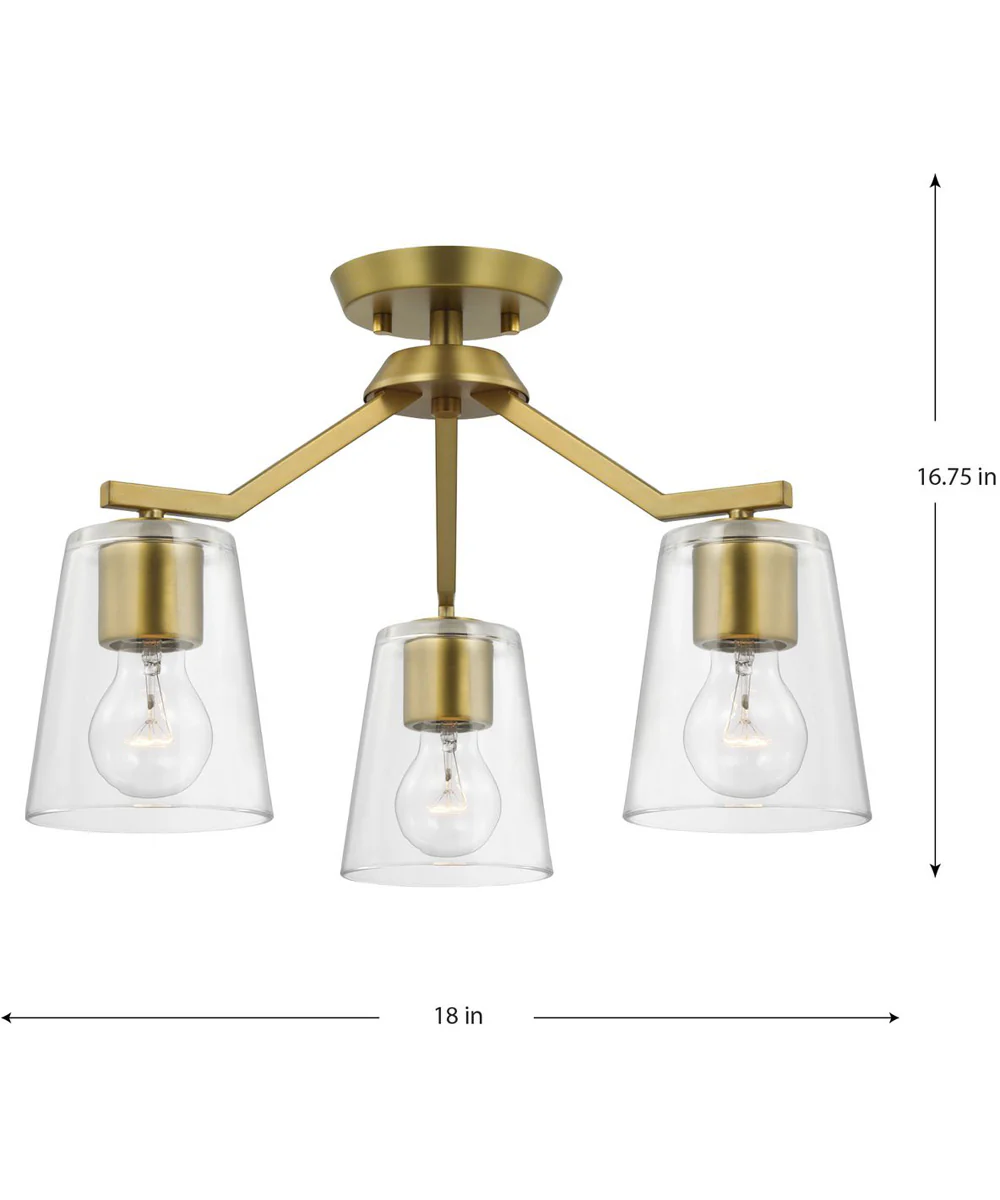 Vertex 3-Light Clear Glass Convertible Chandelier Brushed Gold - Image 4