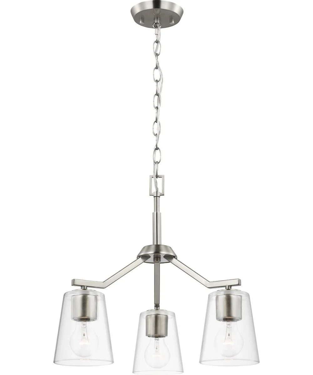 Vertex 3-Light Clear Glass Convertible Chandelier Brushed Nickel - Image 3