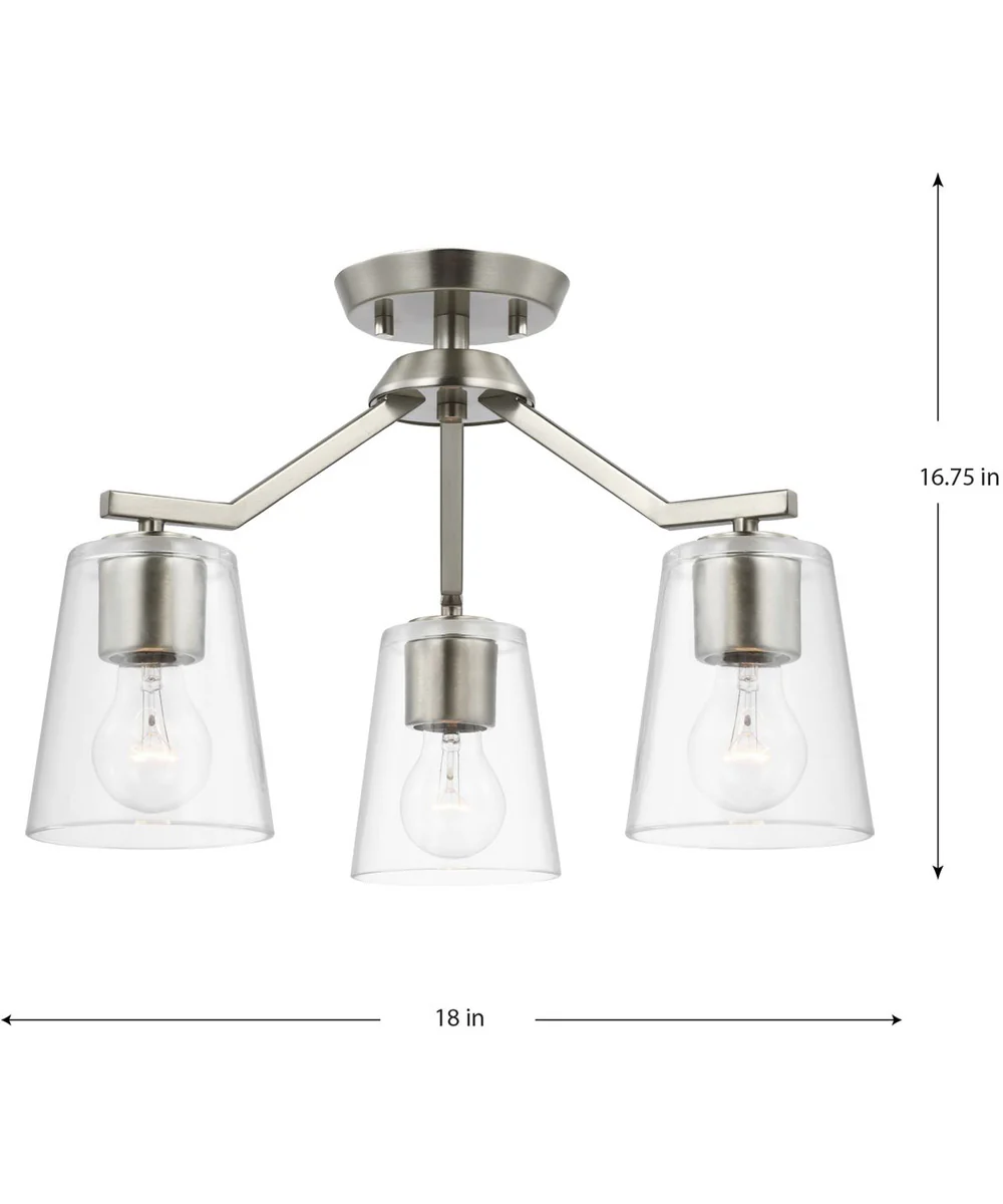 Vertex 3-Light Clear Glass Convertible Chandelier Brushed Nickel - Image 4