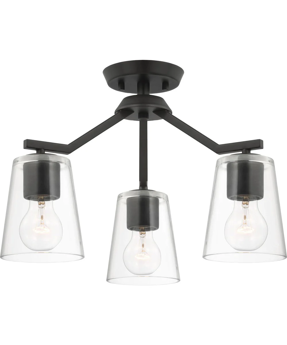 Vertex 3-Light Clear Glass Convertible Chandelier Matte Black