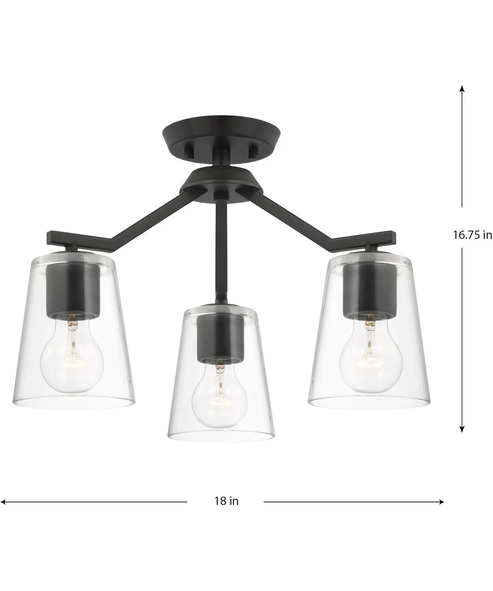 Vertex 3-Light Clear Glass Convertible Chandelier Matte Black - Image 4