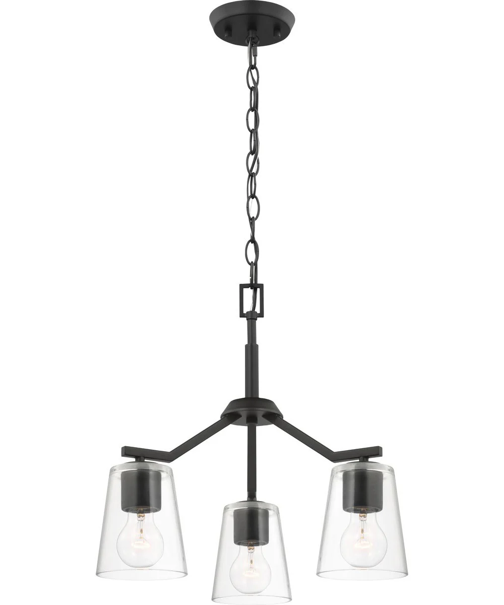 Vertex 3-Light Clear Glass Convertible Chandelier Matte Black - Image 5