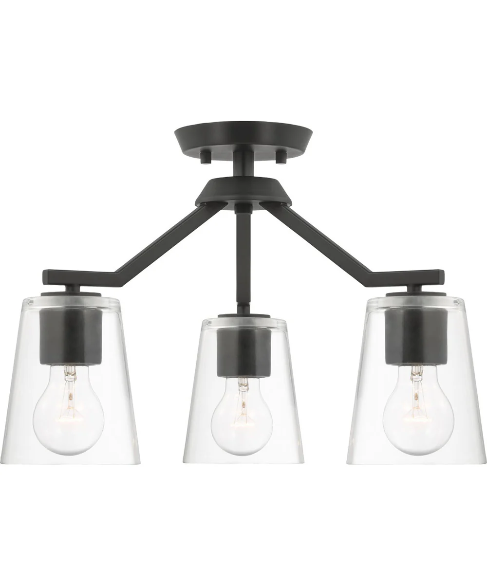 Vertex 3-Light Clear Glass Convertible Chandelier Matte Black - Image 6
